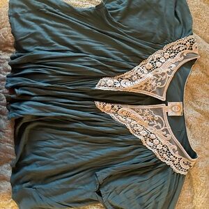 Teal Top with Lace Detail
